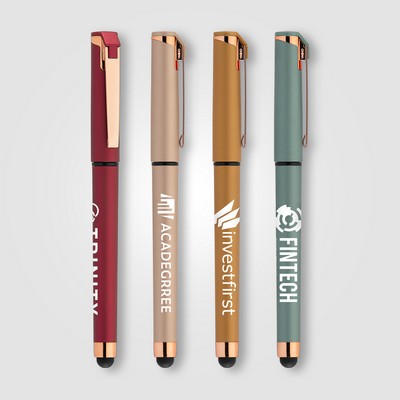 Islander Softy Rose Gold Metallic Designer Gel Pen w/ Stylus - Silkscreen